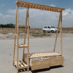 رگال لباس چوبی مدل کشودار بغل طبقه دار